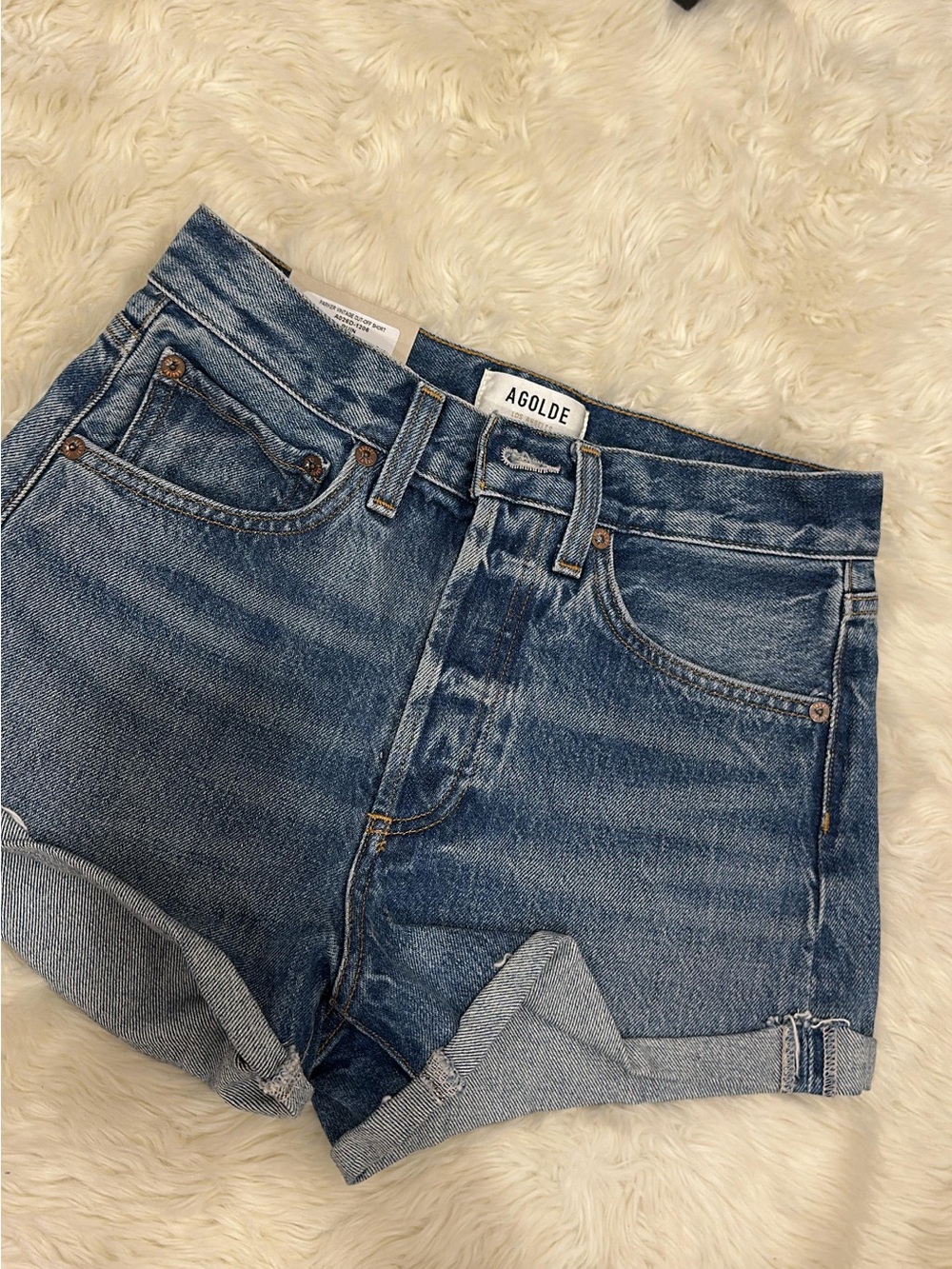Agolde Blue High-Rise Rolled Hem Jean Shorts